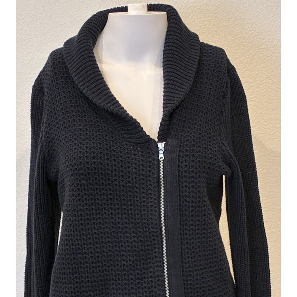 VTG Womens GAP Zip Up Waffle Knit Cowl Neck Sweater M Navy Y2K Minimalist Preppy